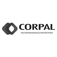 Logotipo da CORPAL, uma empresa de construção e imobiliária. Apresenta uma forma abstrata de diamante e texto.