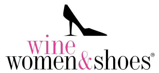 Logo for Wine Women & Shoes: black high-heeled shoe silhouette above the words 