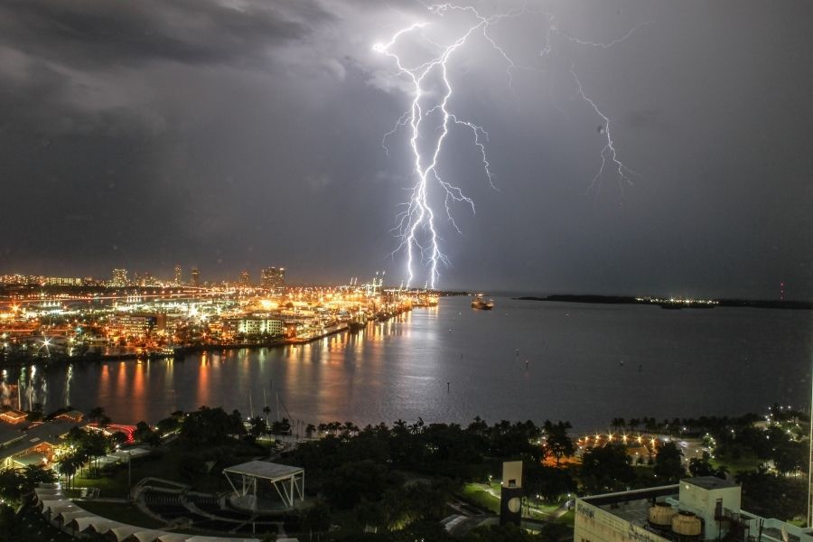 Lightning strike during a severe thunderstorm over a residential home in Central Florida