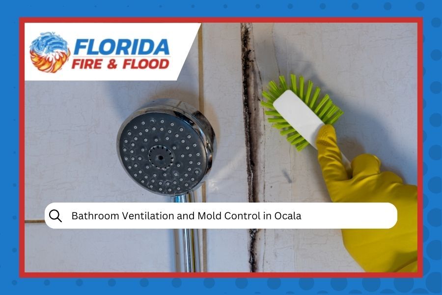 Person in yellow glove scrubbing bathroom mold with a brush.  