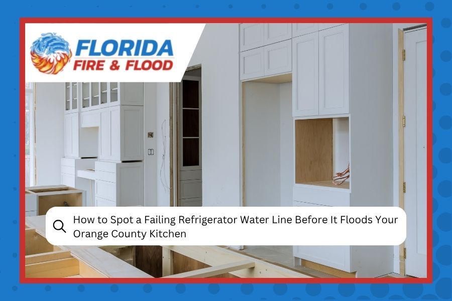 A Florida Fire & Flood advertisement featuring a kitchen renovation with the text 