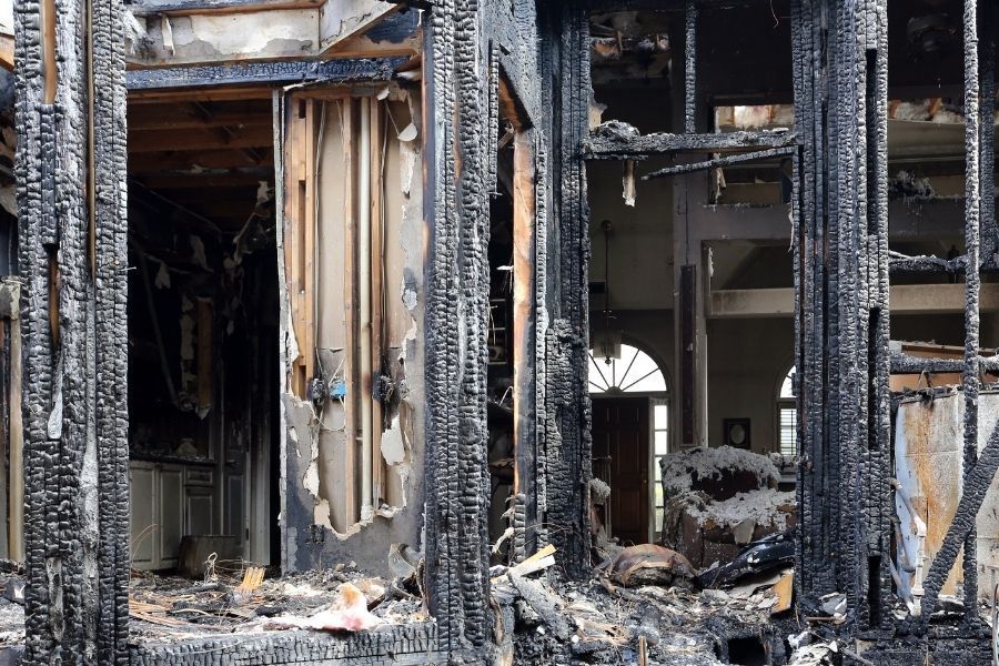 Interior fire and smoke damage requiring professional restoration