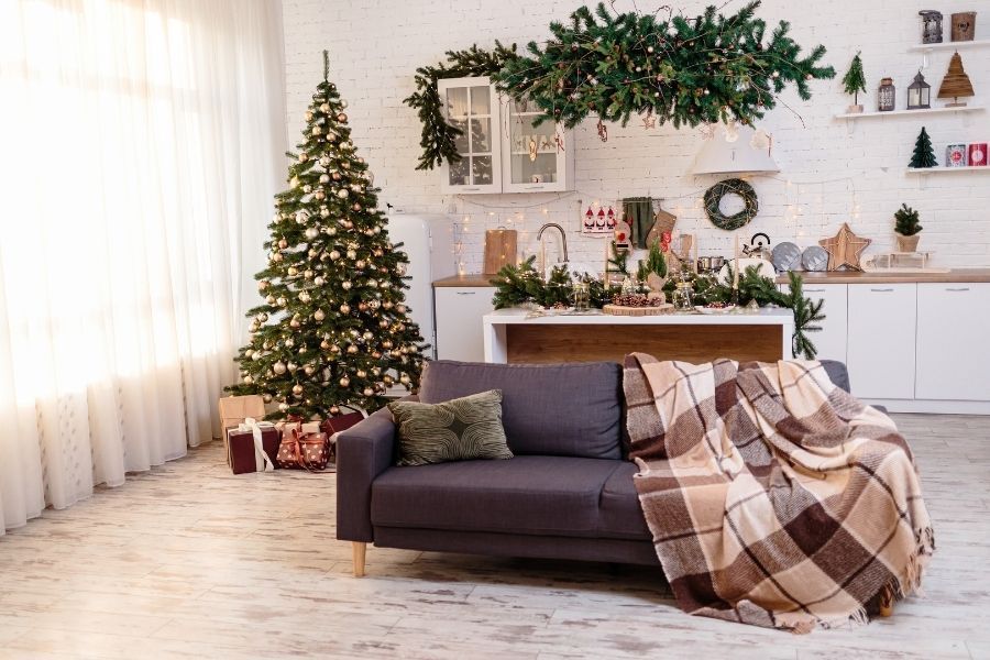 Decorated Christmas tree in a living room