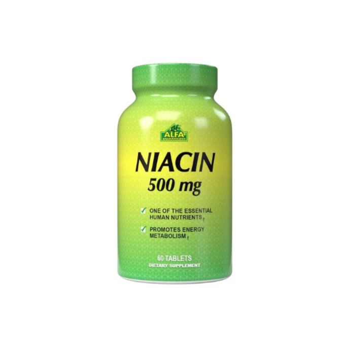 Niacina Vitamina B3 500 mg 60 Tabletas Alfa Vitamins