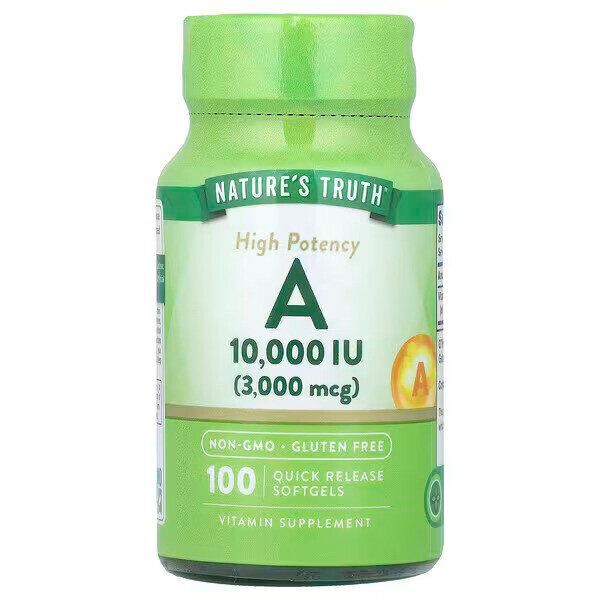 Nature's Truth, Vitamina A, Alta potencia, 3000 mcg (10.000 UI), 100 cáps blandas de liberación rápida