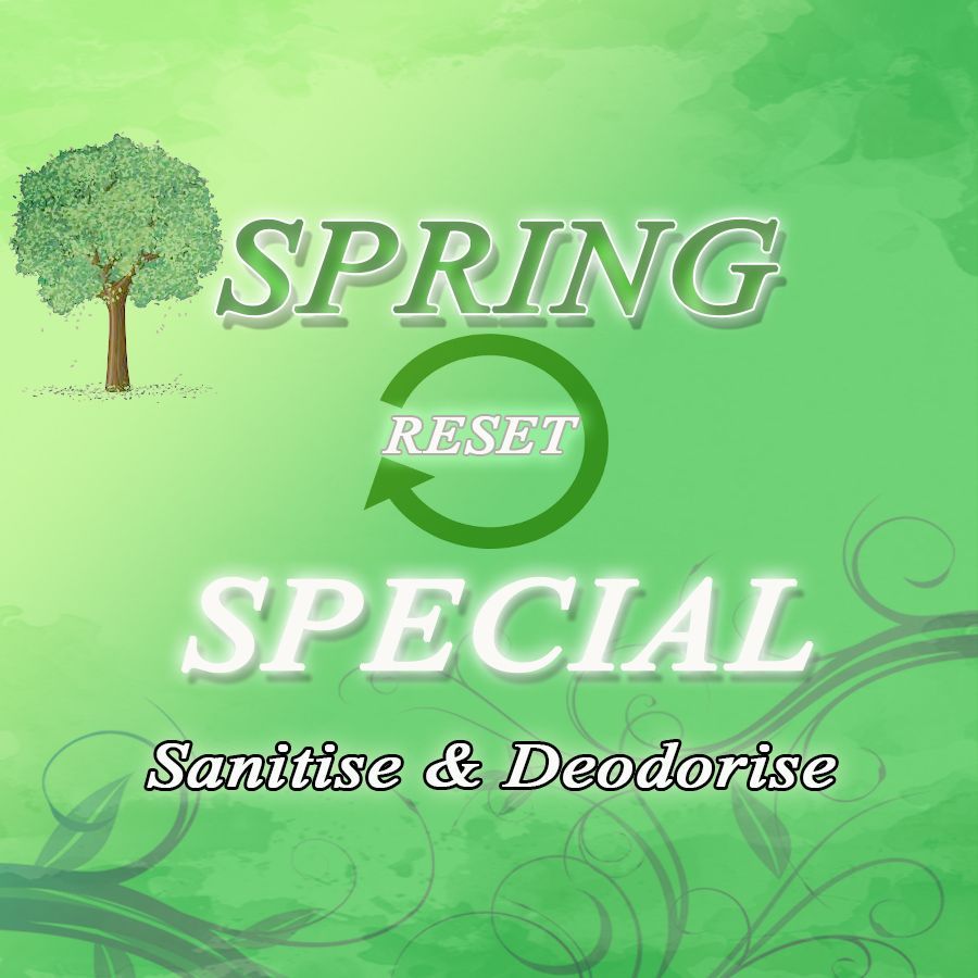 A yellow poster that says summer special sanitise and deodorise