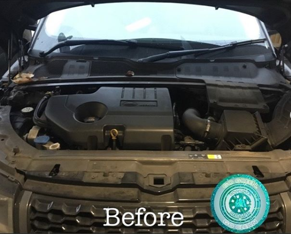 A picture of a car engine with the words before below it