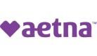 The aetna logo is purple with a heart in the middle.