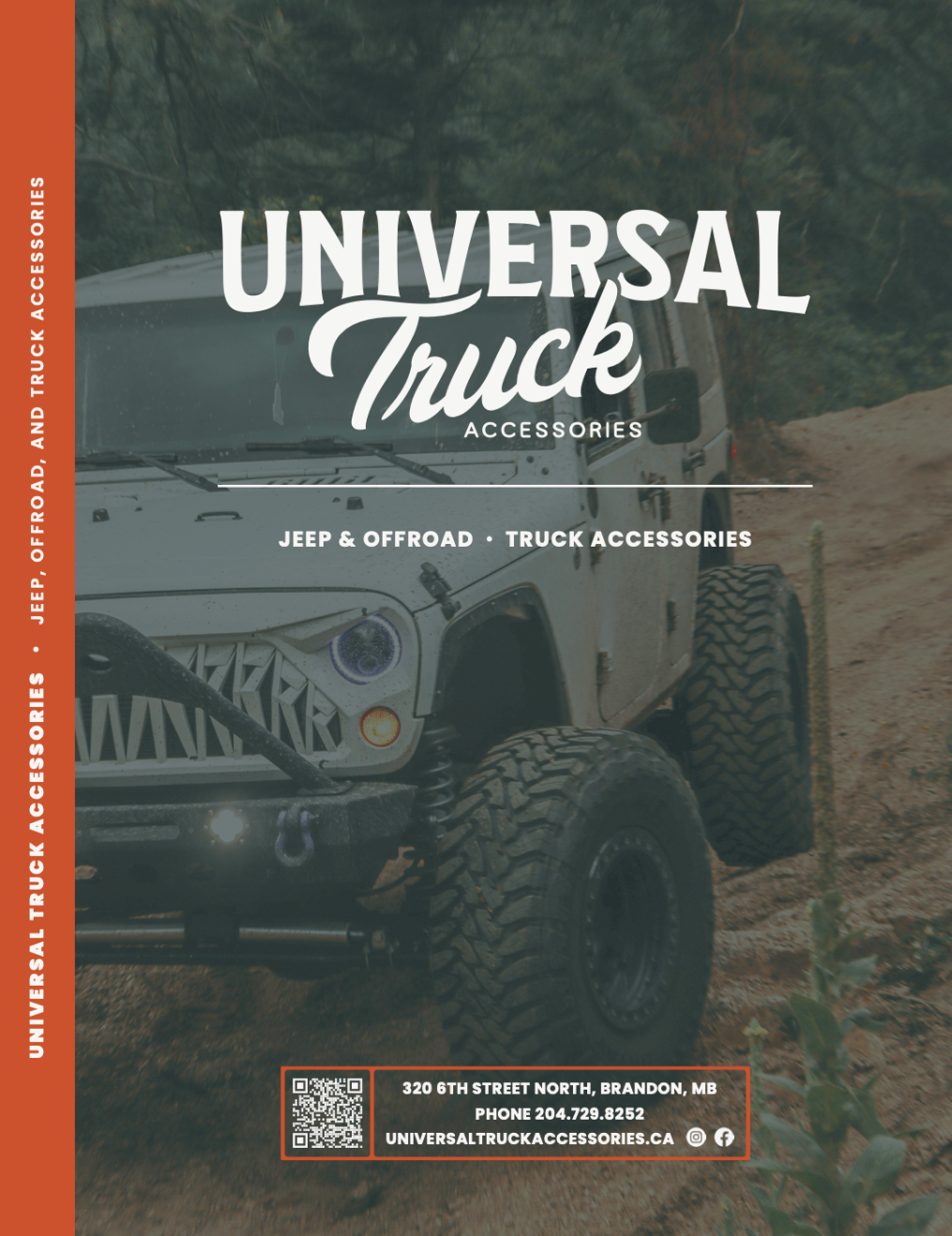 Cover for Universal Truck Accessories, featuring a white Jeep, emphasizing Jeep and truck accessories.