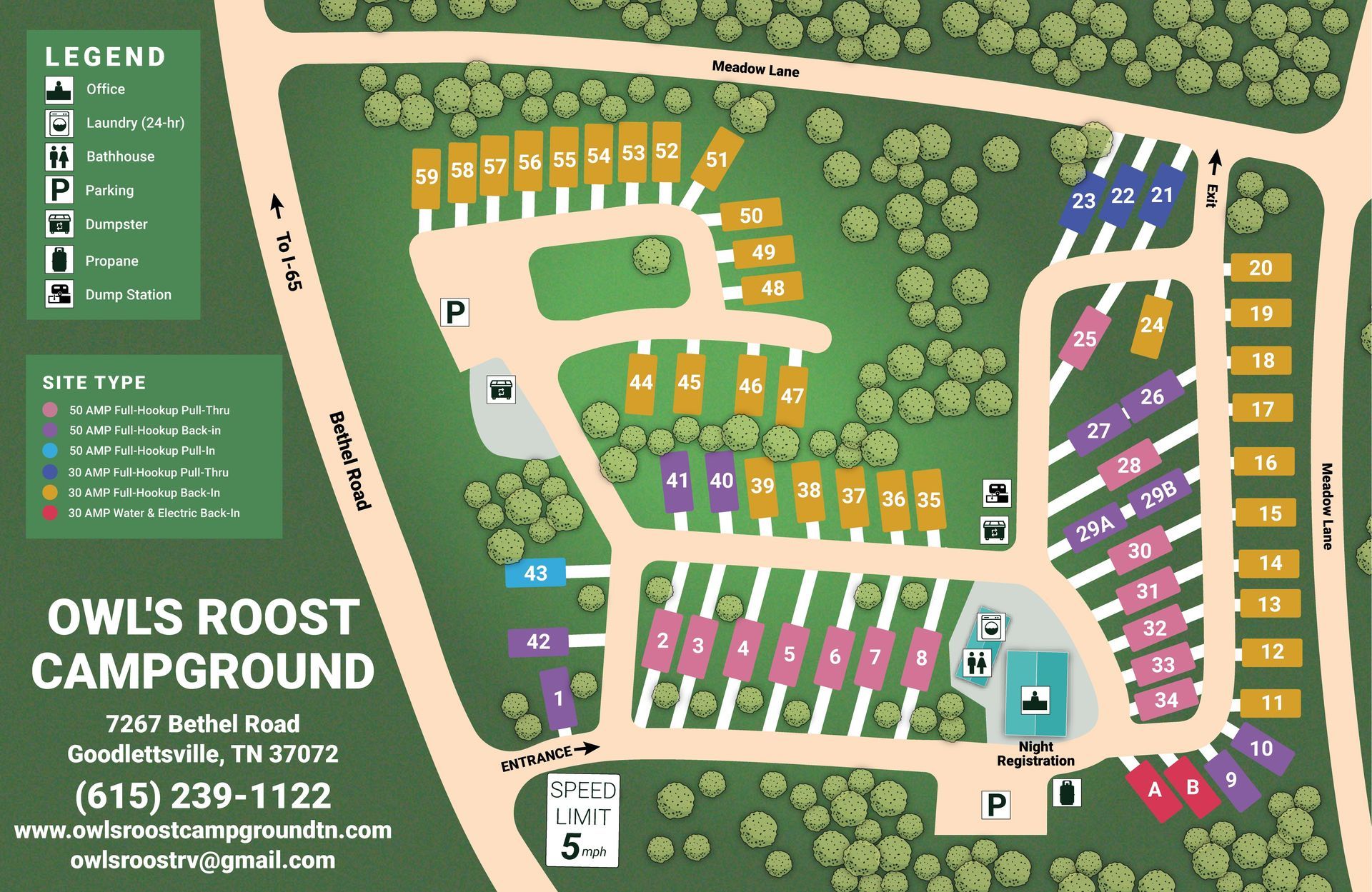 Owl's roost Campground RV park map