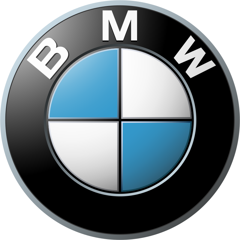 Logo BMW: un emblema circolare con un anello esterno nero, la scritta bianca