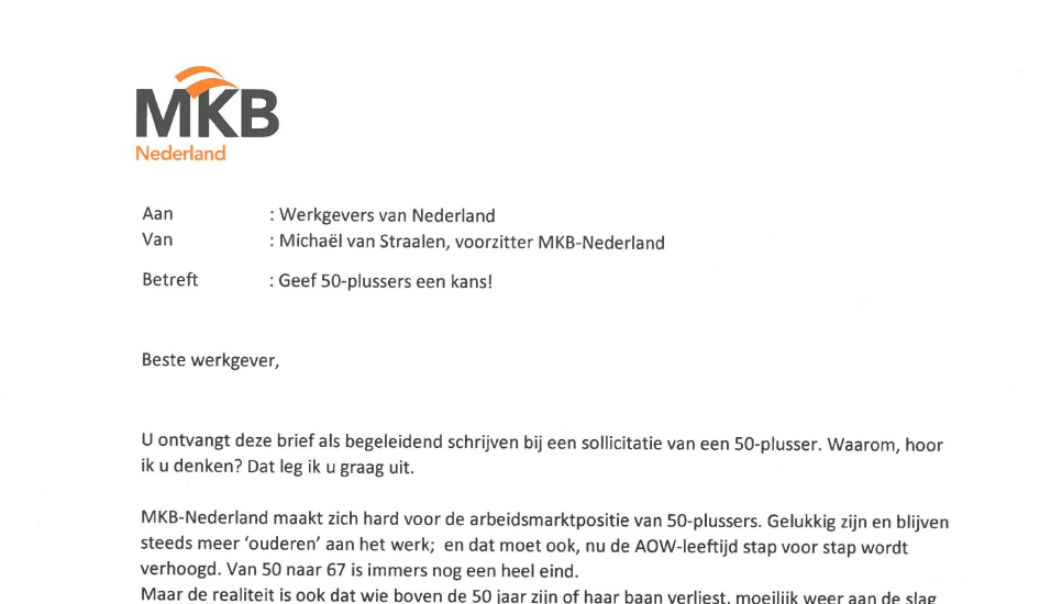 MKB Nederland 'Geef 50plussers een kans'