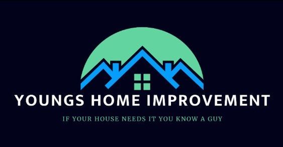 Young's Home Improvement LLC logo with house roofs and black-red tools