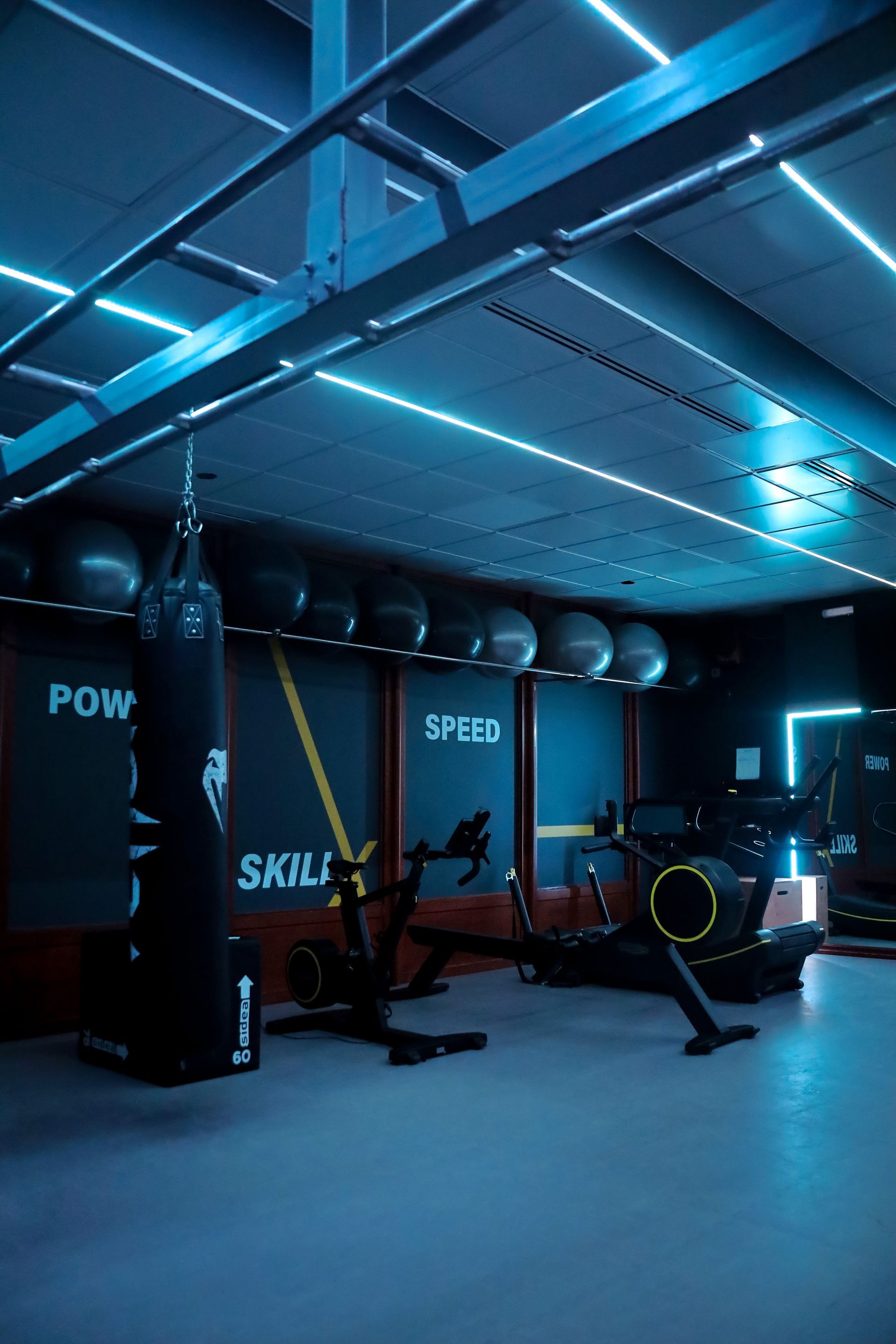a gym with a sign that says pow on it