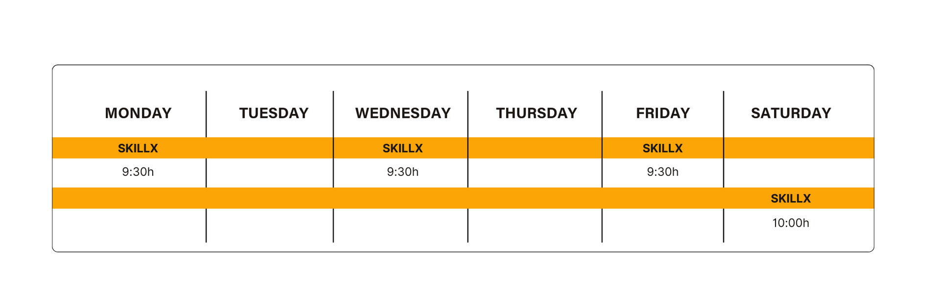 SkillX group class schedule