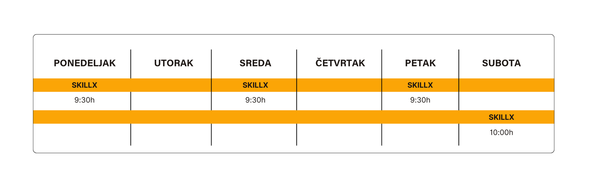 SkillX group class schedule