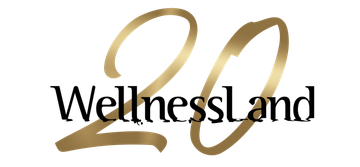 a gold and black logo for wellnessland