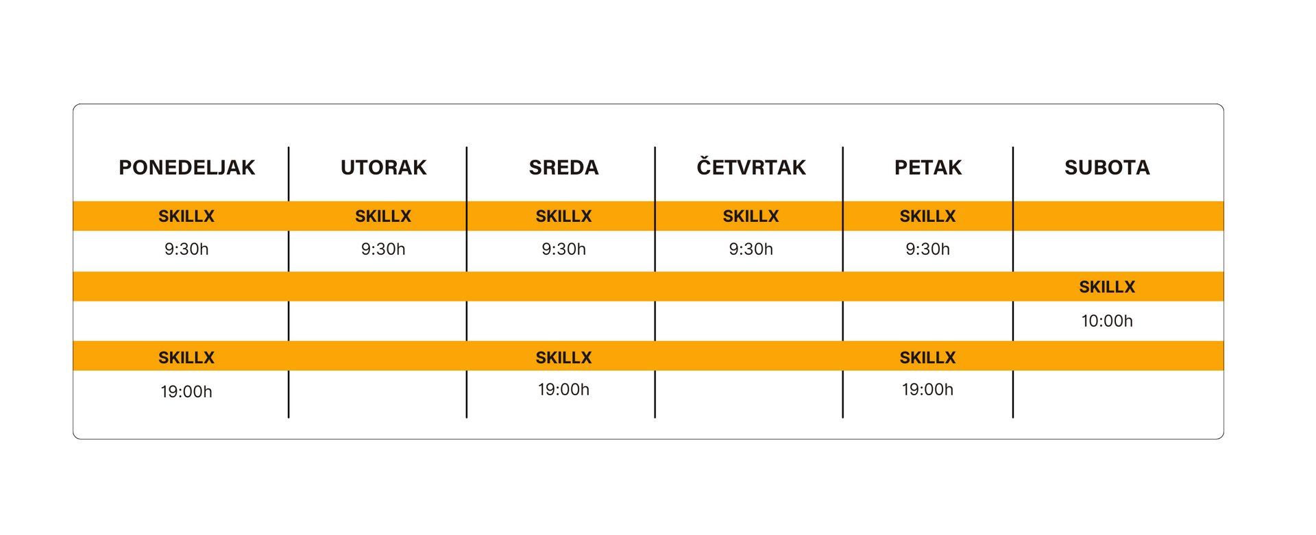 SkillX group class schedule