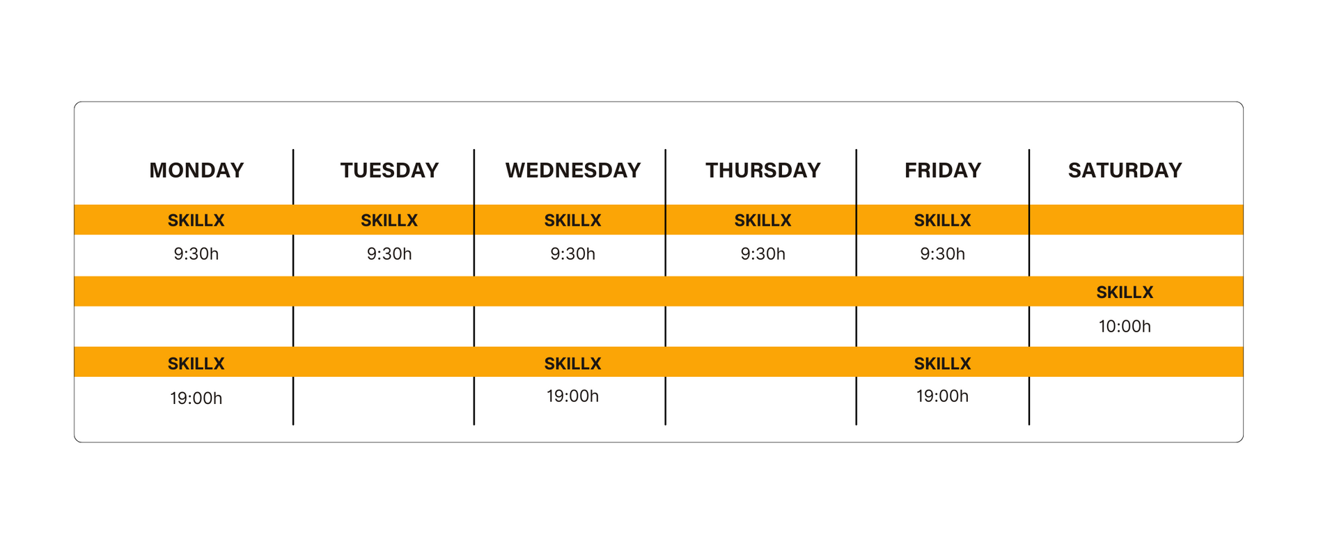 SkillX group class schedule