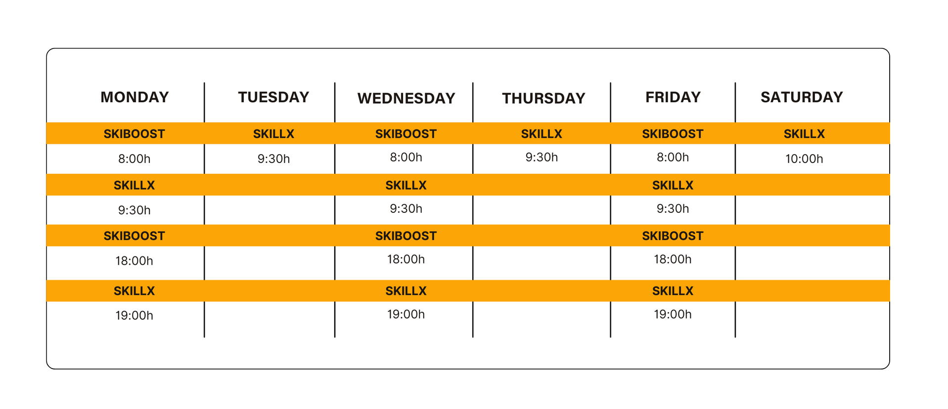 SkillX Class Schedule at Sky Experience