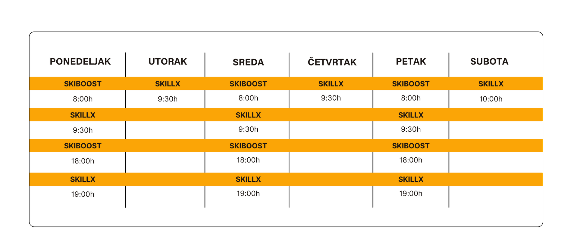 SkillX Class Schedule at Sky Experience