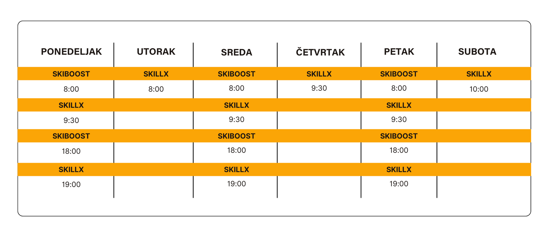 SkillX Class Schedule at Sky Experience