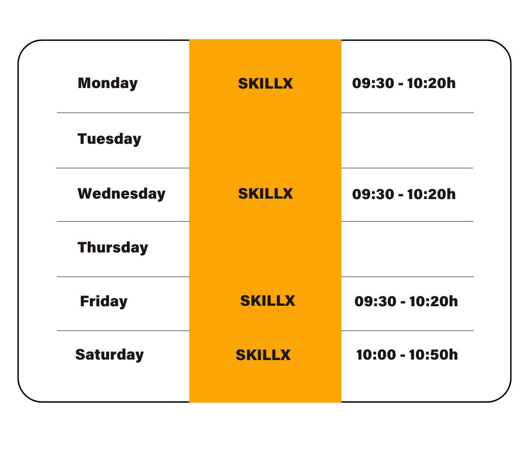 a table showing the time of each day of the week