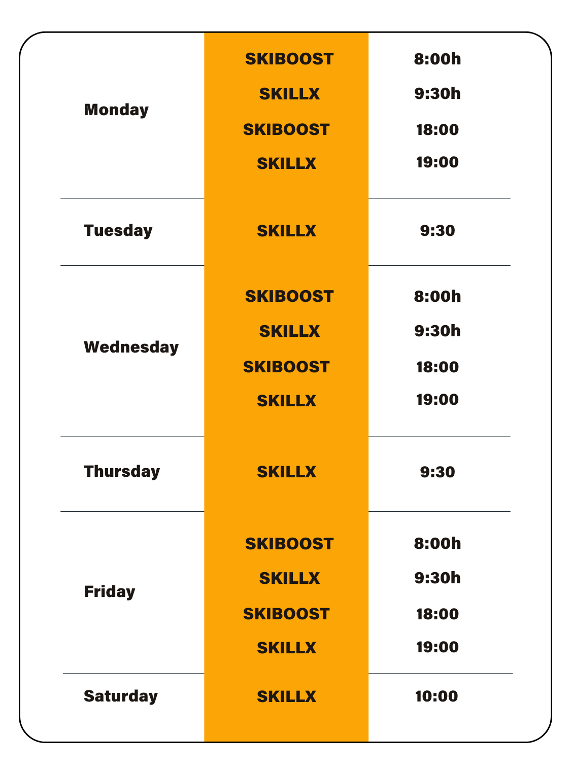 SkillX Class Schedule at Sky Experience