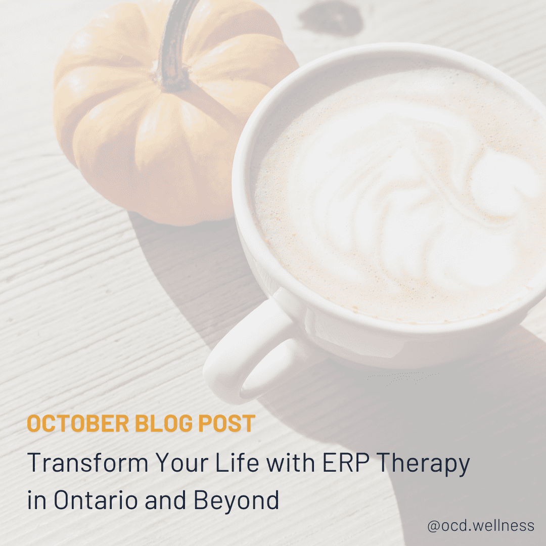 Pumpkin next to a latte with fall colors; blog post title: Transform Your Life with ERP Therapy.