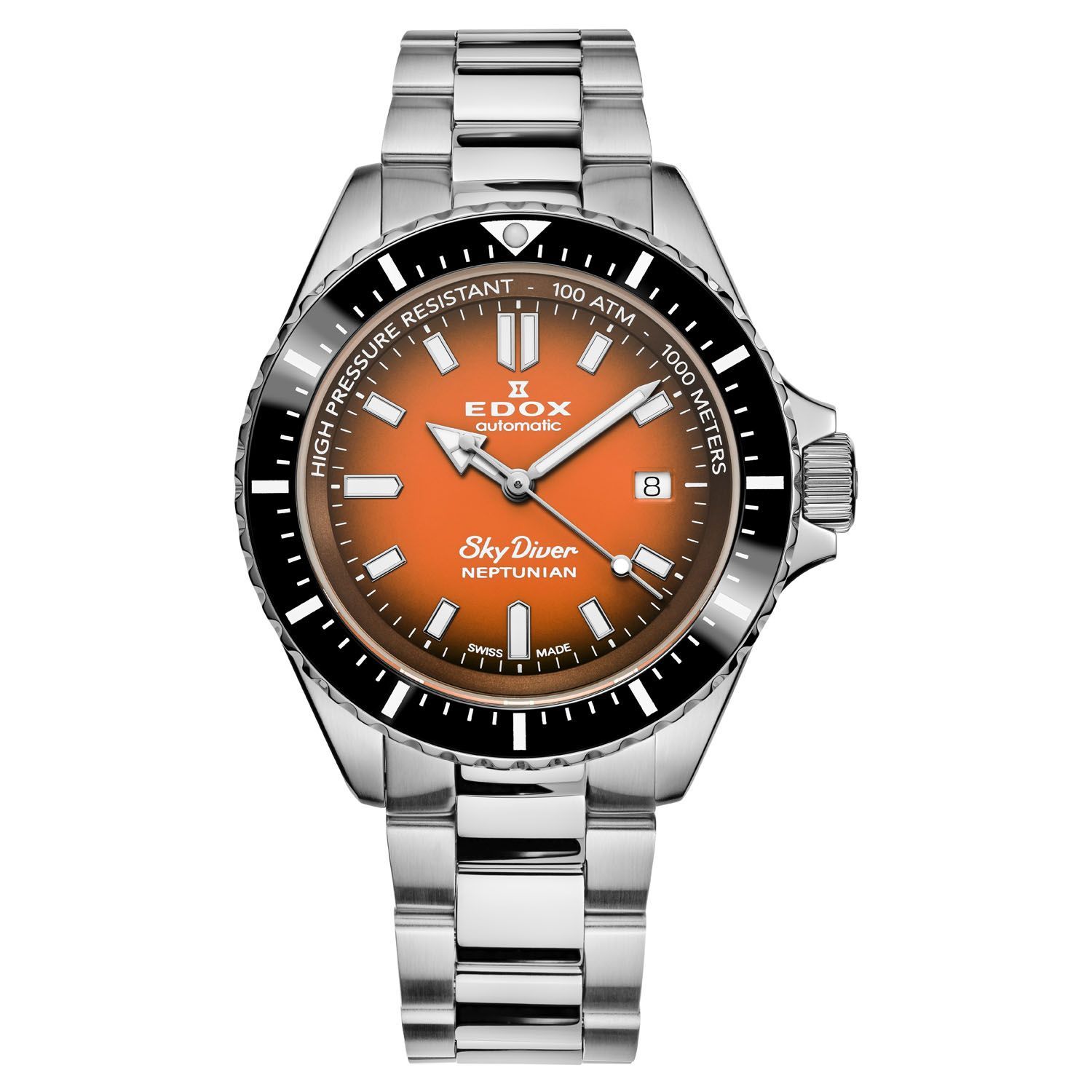 Silver Edox Watch With An Orange Face — Watch Shop on the Sunshine Coast