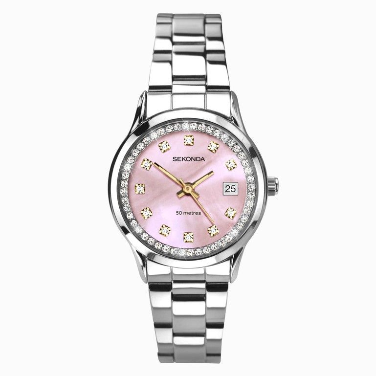 Sekond Ladies Silver Watch With Pink Face— Watch Shop on the Sunshine Coast