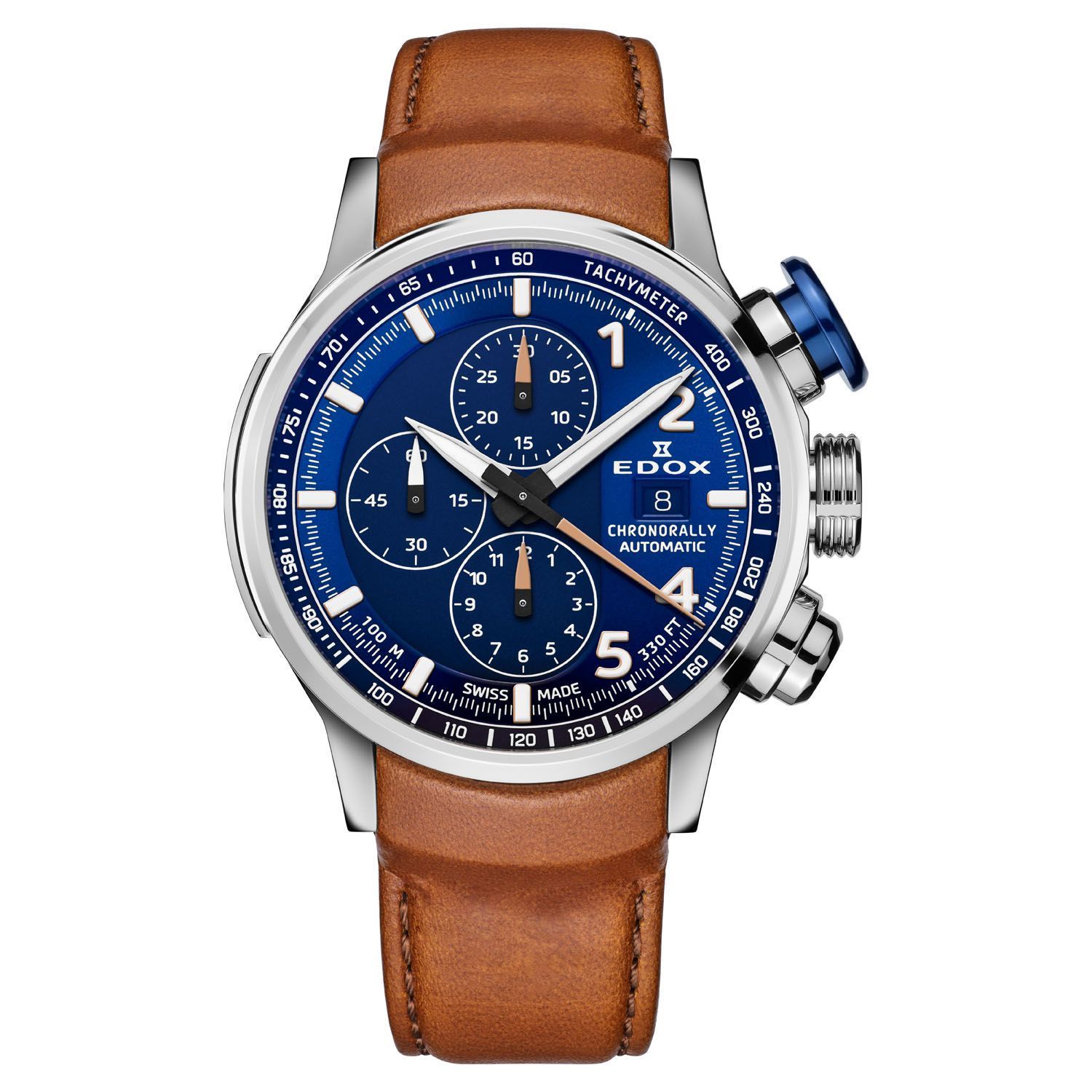 Edox Watch With Blue Face And Brown Leather Band — Watch Shop on the Sunshine Coast