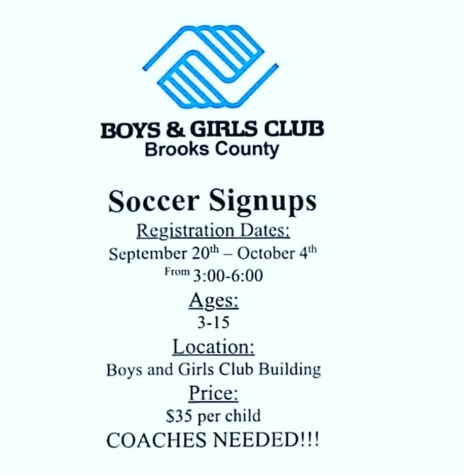 Brooks County Boys & Girls Club Soccer Sign ups