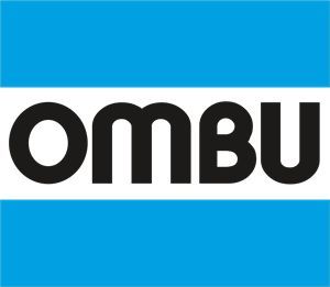 El logotipo de Ombu está sobre un fondo azul y blanco.