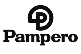 Un logotipo en blanco y negro para Pampero sobre un fondo blanco.
