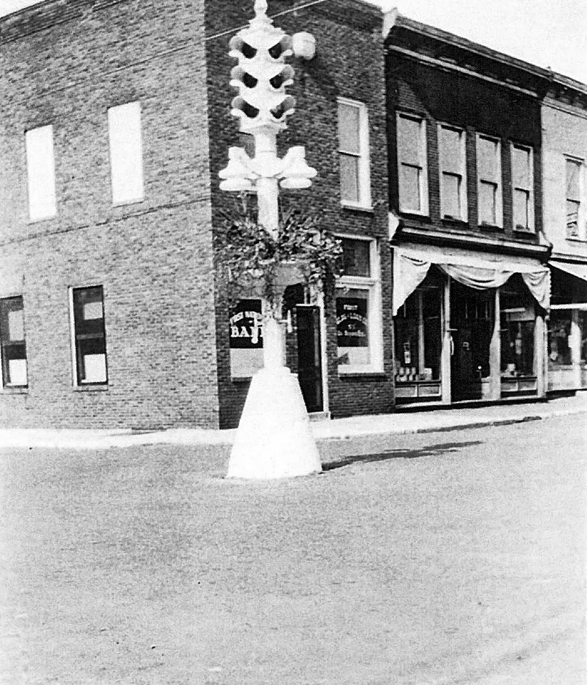 Old crossroads with a traffic light.