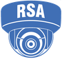 a blue security camera with the word rsa on it