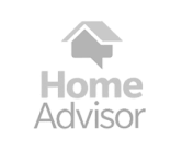 A home advisor logo with a house and a speech bubble.