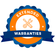 A blue and orange extended warranty badge with a wrench and screwdriver icon.