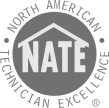 The north american technician excellence logo is black and white.