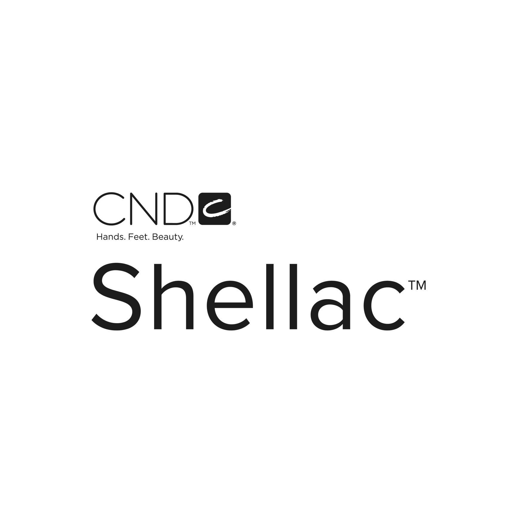 Logotipo de CND Shellac, con el nombre de la marca y el logotipo.