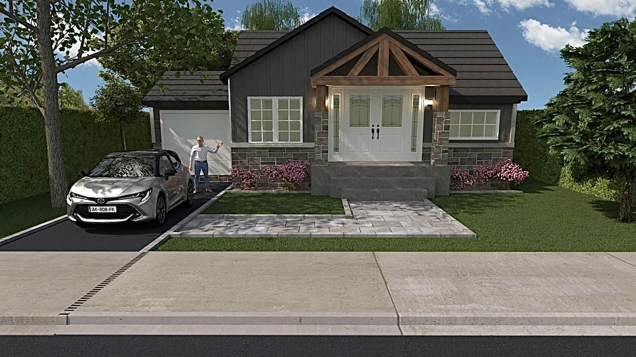 Une maison avec une voiture garée devant