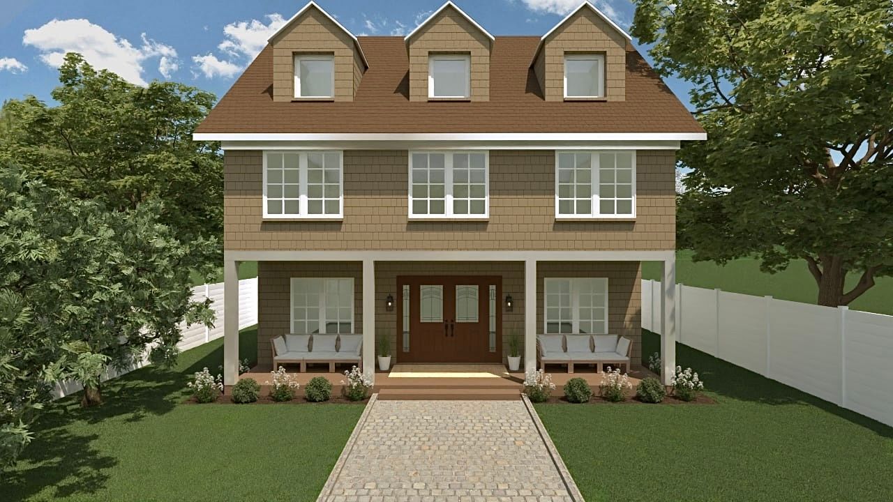 Une impression d'artiste d'une maison avec un porche