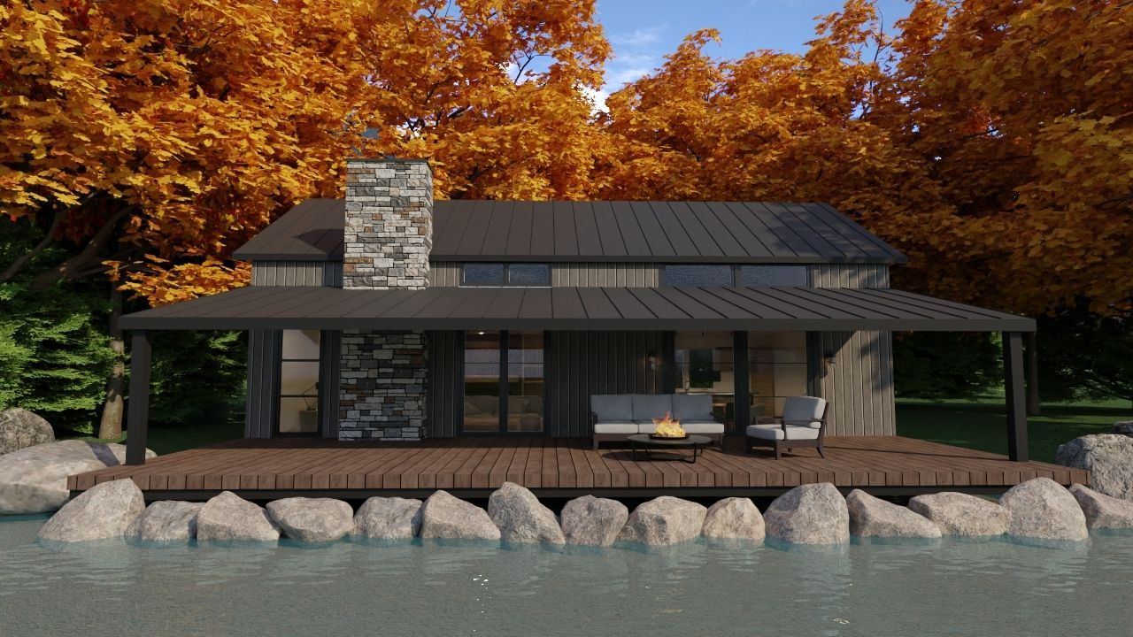 Une impression d'artiste d'une piscine avec un bar et une chaise longue.