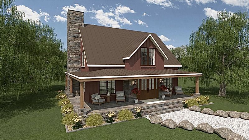 Une impression d'artiste d'une maison avec un porche