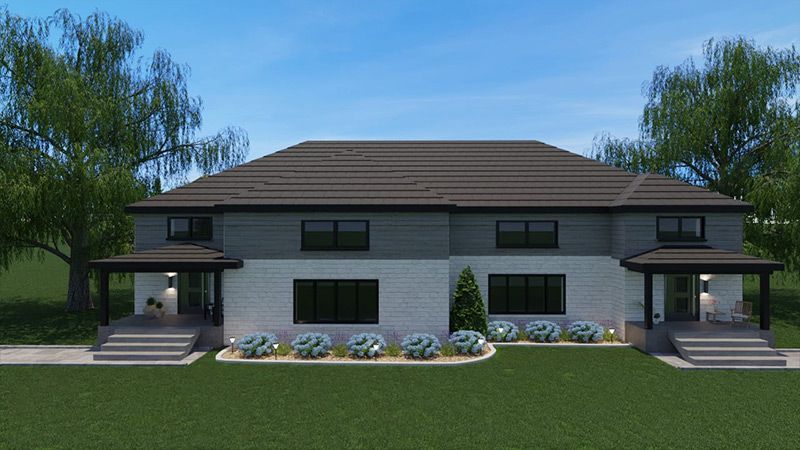 Une impression d'artiste d'une maison au toit brun