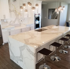 Picture of a quartz kitchen fabricated and installed by L&E Marble and Granite