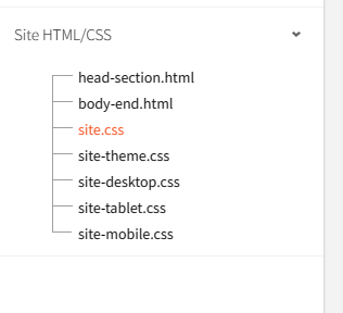A screenshot of a site html / css directory