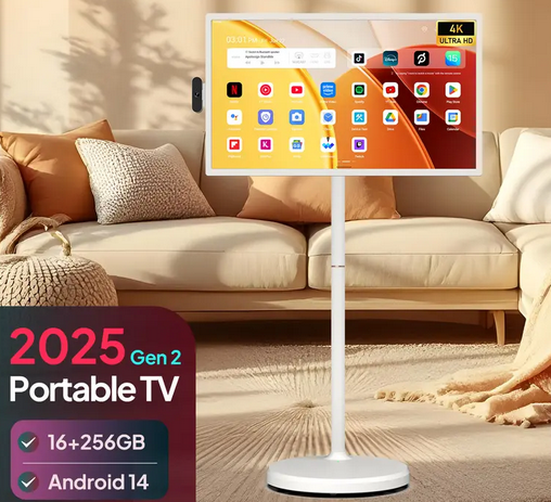 Google 2025 Apolosign Gen 2 Portable TV, 24 inch 32 inch True 4K UHD Portable TV, 16(8+8)GB+256GB,