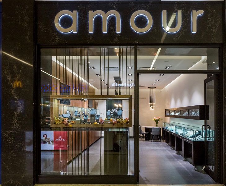A store front of a jewelry store called amour